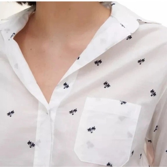 Grayson The Hero Button Down Shirt Palm Tree Print White Navy Size 5 XL - Picture 2 of 11